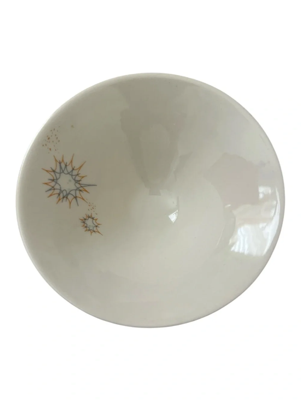 Vintage MCM Atomic Starburst Stellar Pedestal Dessert Fruit Bowl Cream 5.25”